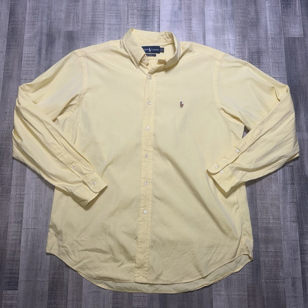Polo Ralph Lauren Shirt Mens 16.5 34/35 Yellow Oxford Button Down Fresh Pony